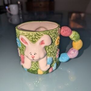 Hand Painted Bunny Rabbit Easter Eggs Flowers 3D Ceramic Mug 12oz